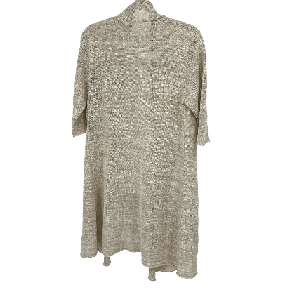 Eileen Fisher Cardigan L Beige Linen Blend Open Knit Open Duster Size Large - Picture 3 of 8